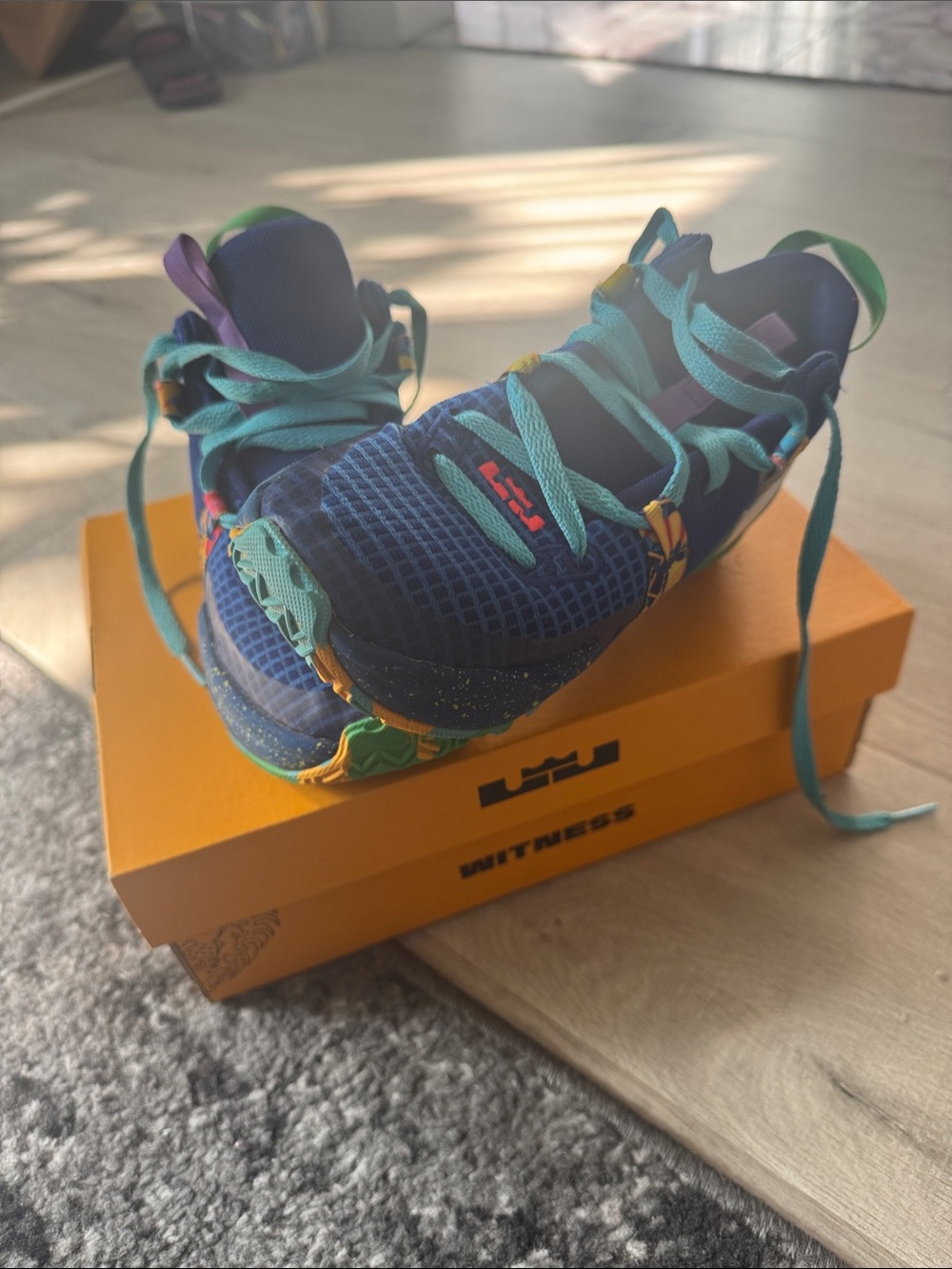 Nike Kids' Basketball Sneakers - Navy with Teal and Purple Accents